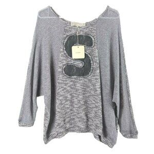 A’reve Women’s Sheer Mesh Mixed Media Pullover Top Gray M Raw Edge Lace Detail